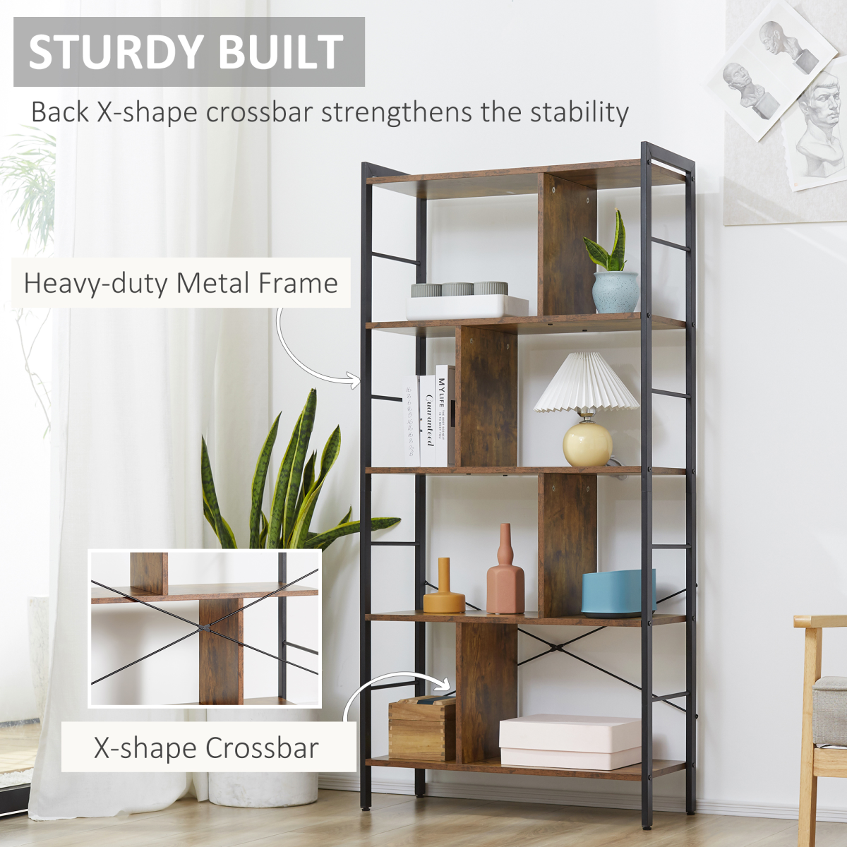 cortex-london-york-industrial-five-tier-storage-bookcase-brown-black-metal-frame