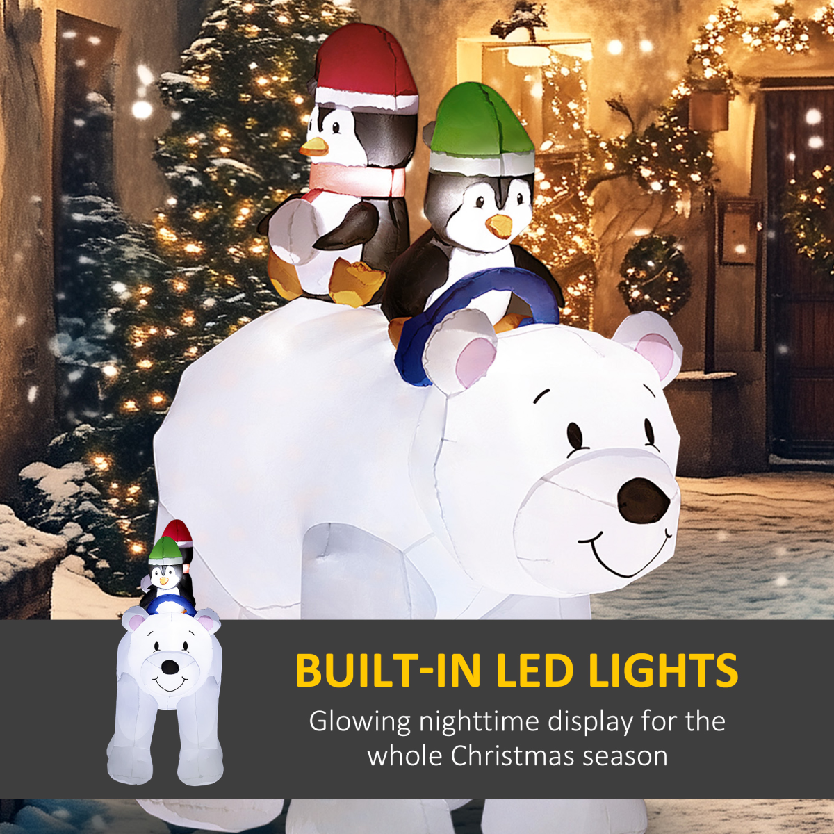 Outsunny 6.4FT Christmas Inflatable Two Penguins Riding on Polar Bear
