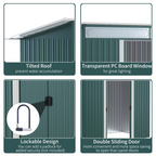 Pent Roofed Metal Shed Foundation Vent 260x133x200cm Sliding Door Green