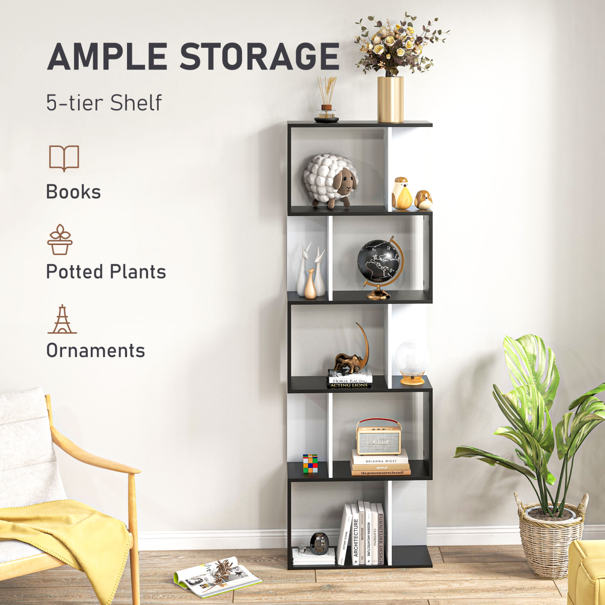 cortex-london-windsor-five-tier-s-shape-bookcase-divider-black
