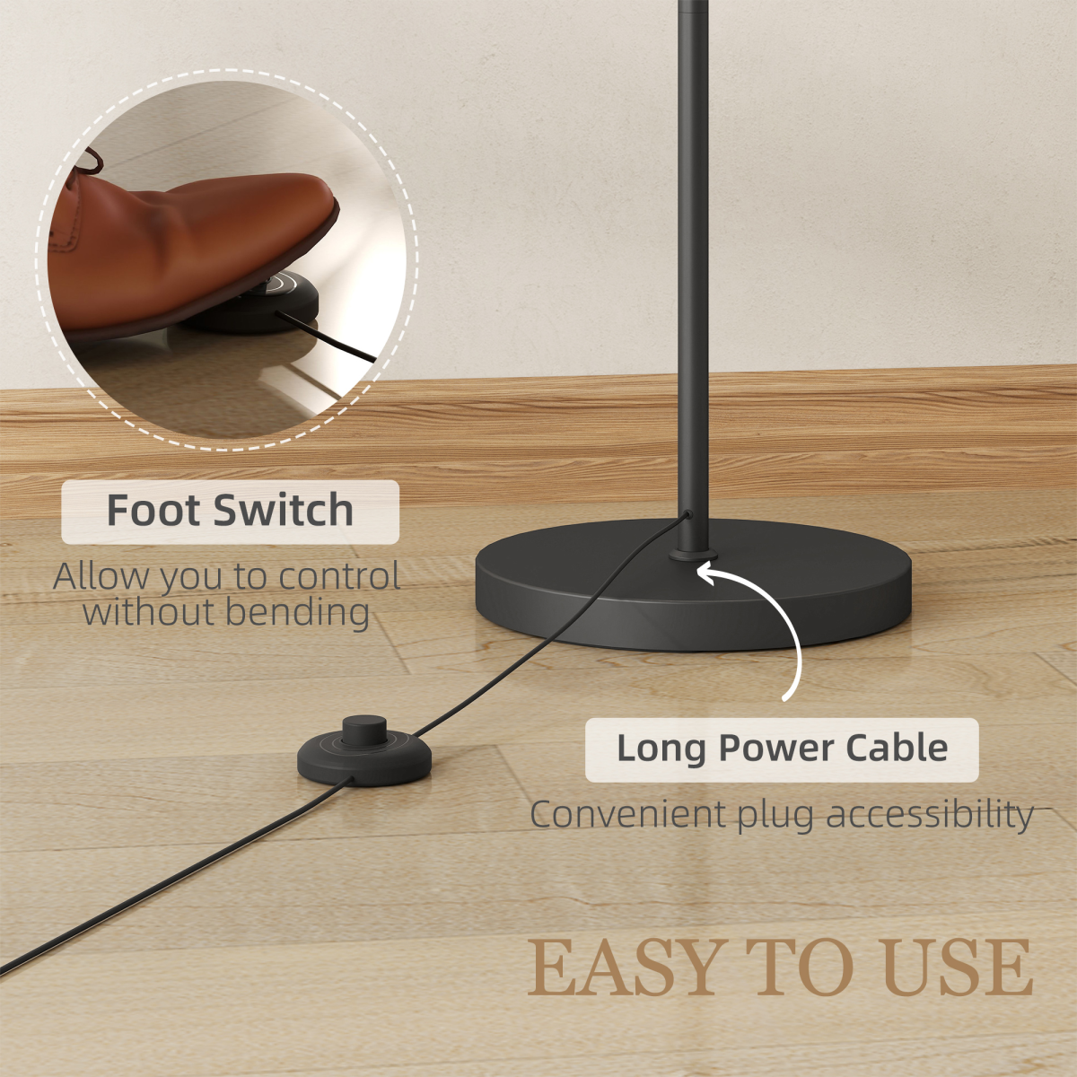 HOMCOM LED Floor Lamp with Dimmable Colours Temperature & Brightness, Black