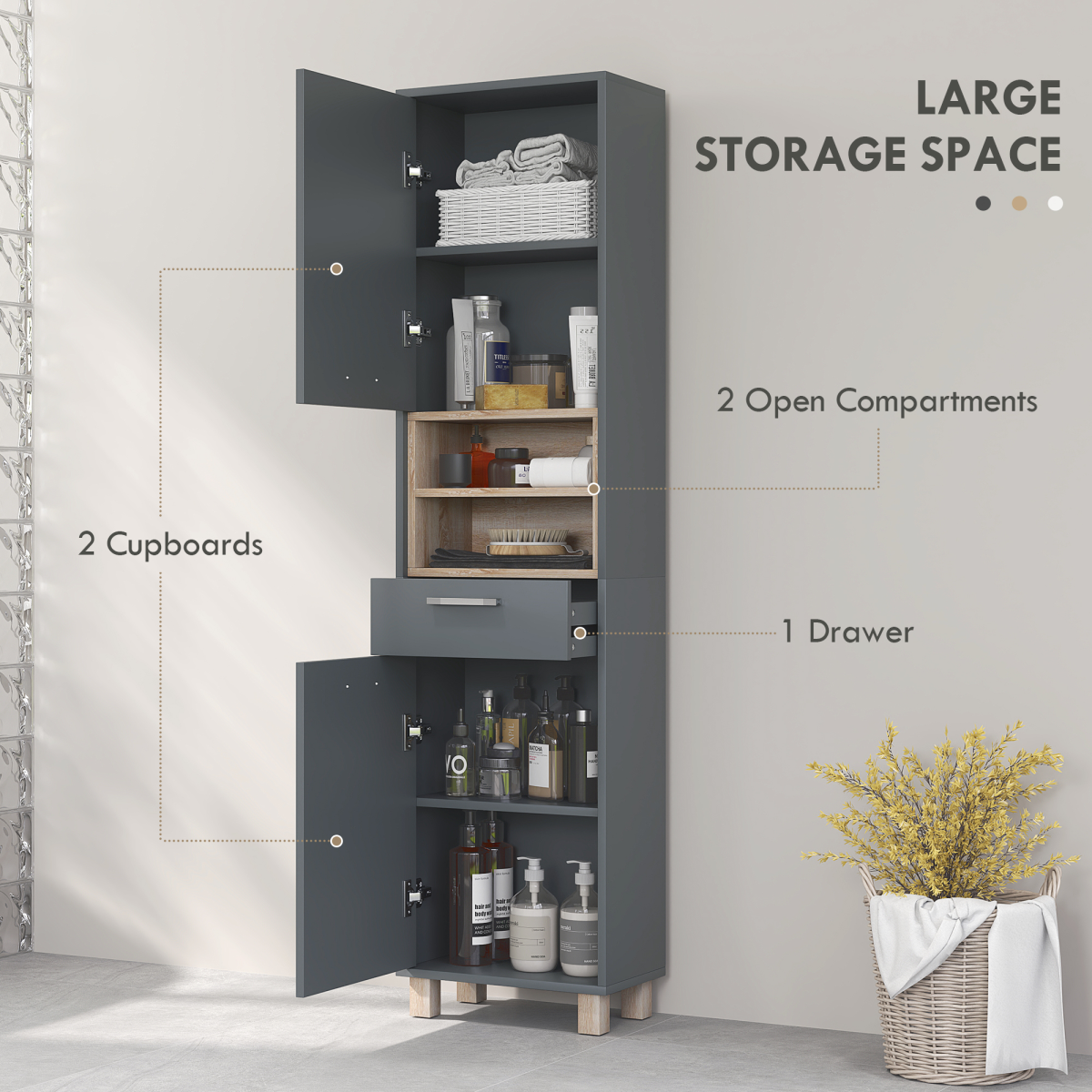 HOMCOM Bathroom Storage Unit with Open Shelves and Drawer