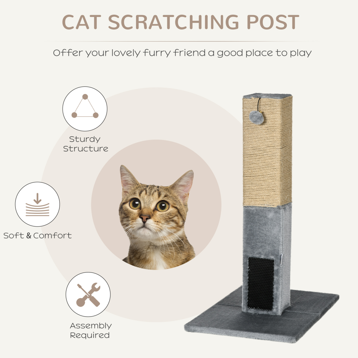 cortex-london-windsor-grey-cat-scratching-post-79cm-jute-hidden-toy-bell