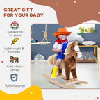 Kids Rocking Horse Wooden Plush Children Ride On Toy Rocker Baby Gift HOMCOM