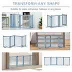 Wooden Foldable Dog Safety Barrier w/ 4 Panels for Small&Medium Dogs Blue Grey