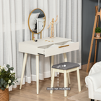 HOMCOM Modern Dressing Table w/ 2 Drawers Round Mirror for Bedroom White