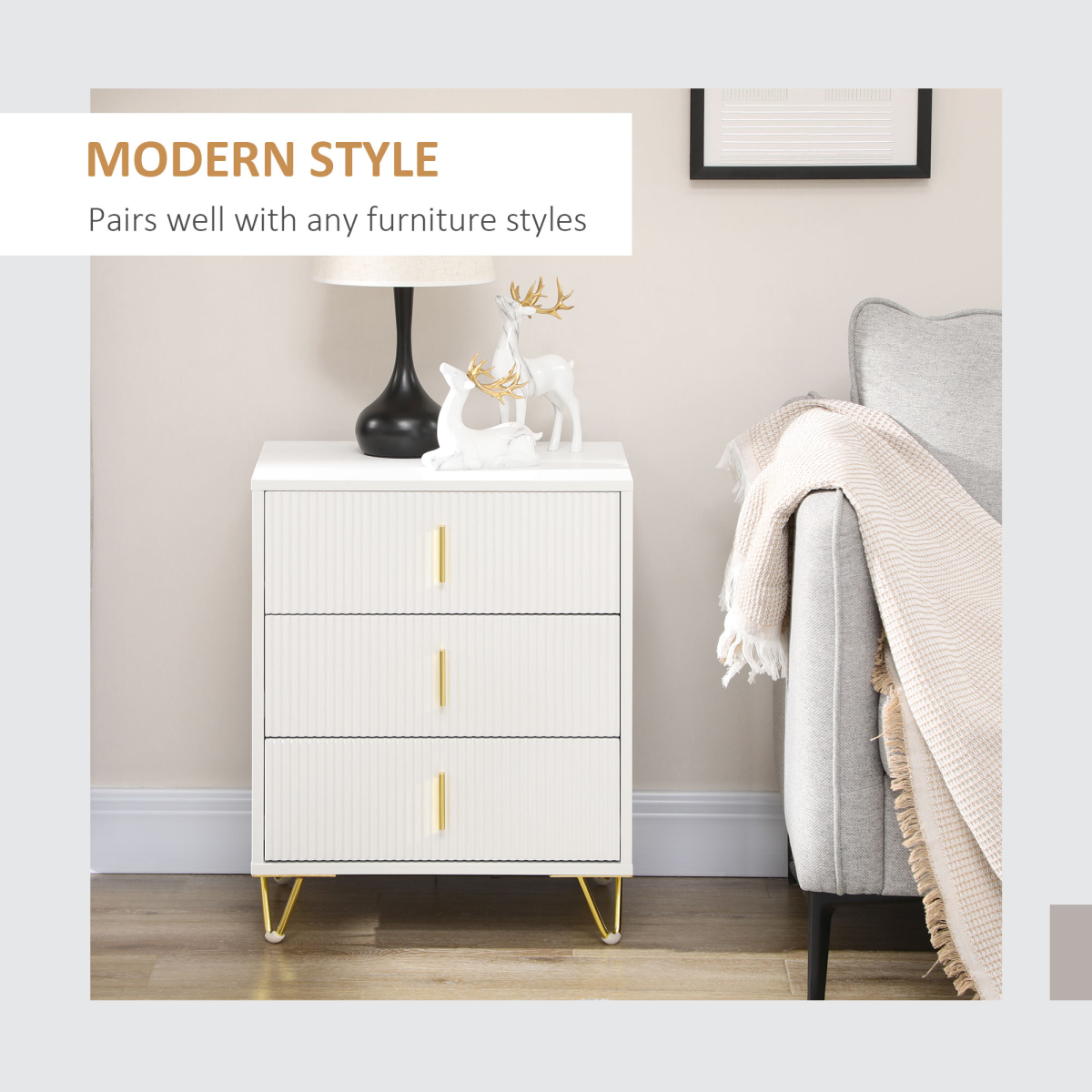 cortex-london-kensington-white-three-drawer-chest-ridged-front-gold-coloured-accents