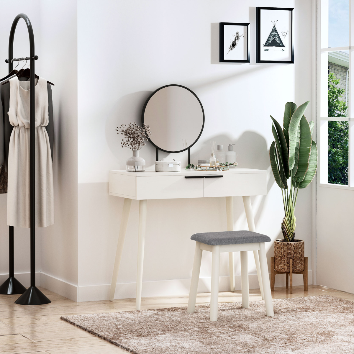 cortex-london-kensington-white-dressing-table-round-mirror-stool