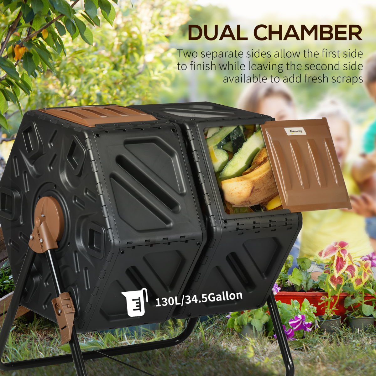 cortex-london-york-130l-dual-chamber-rotating-compost-bin-dark-brown-black
