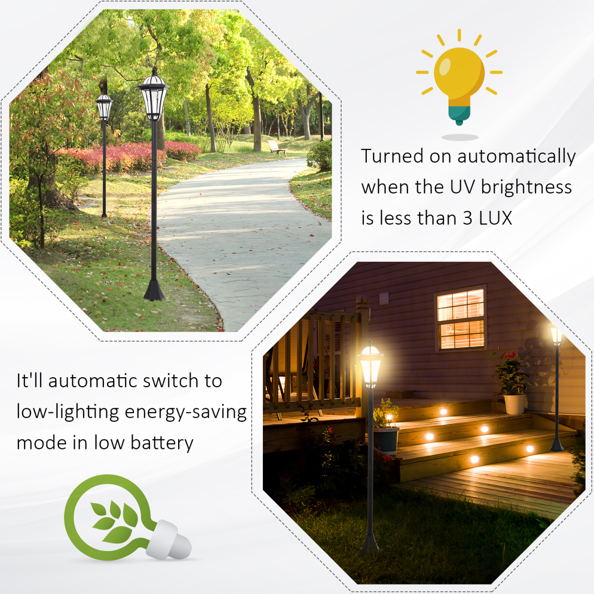 2 PCS LED Garden Lights Lamp Post Solar Powered Lantern black