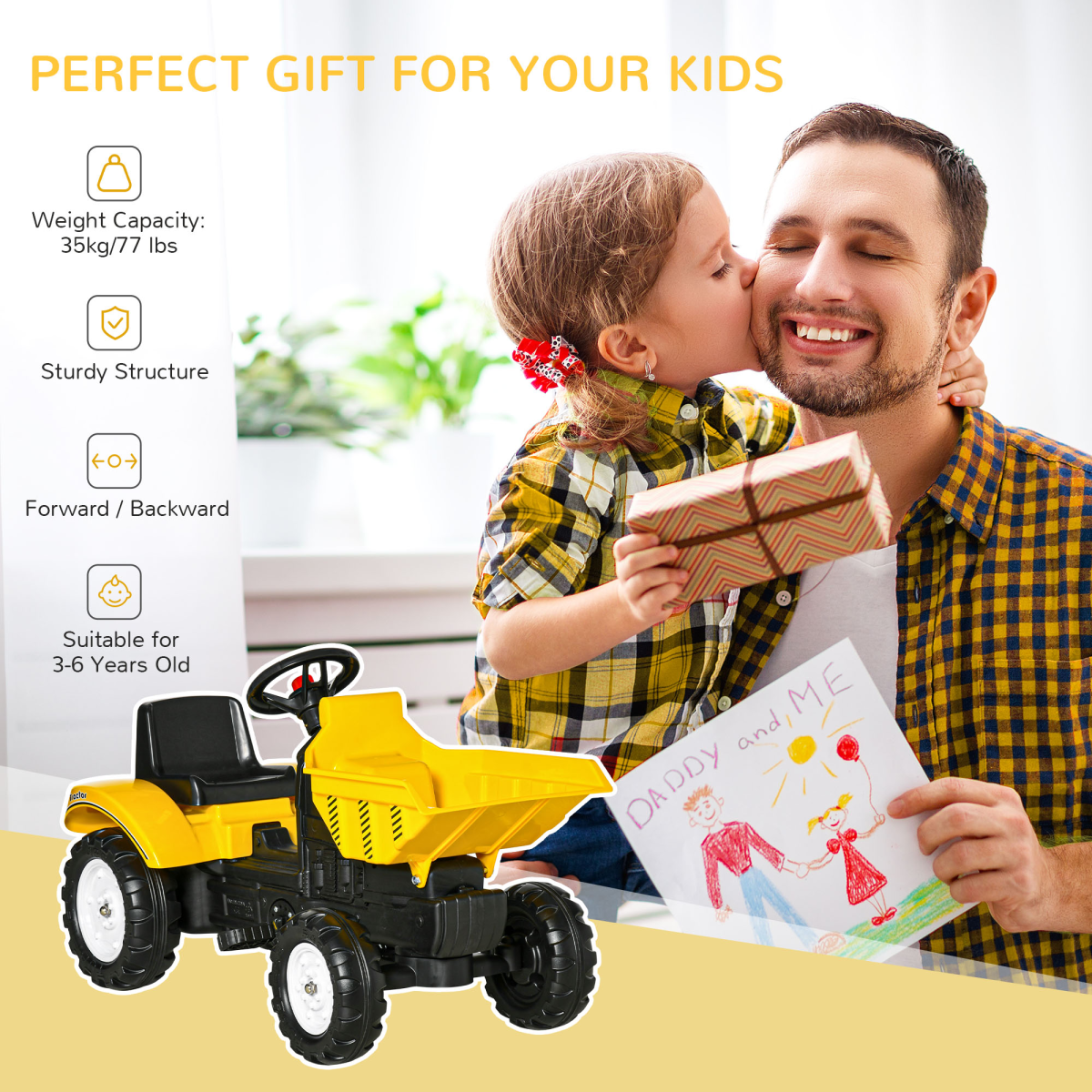HOMCOM Ride on Tractor No Power for Kids with Manual Control Bucket