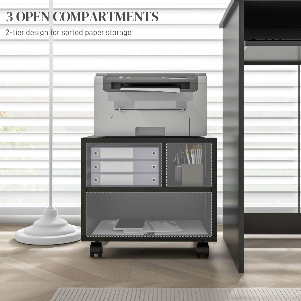 cortex-london-windsor-black-printer-stand-storage-cart-on-wheels
