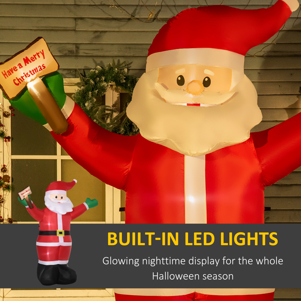 Outsunny 8' Inflatable Christmas Santa Claus Holds Light Sign of Blessings LED