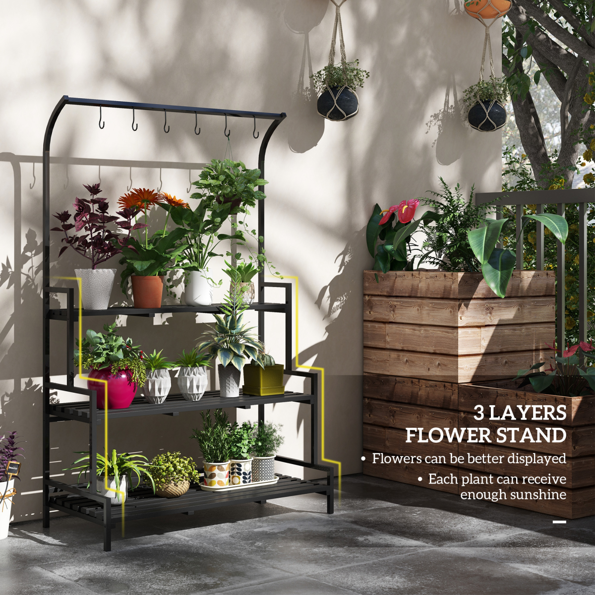 cortex-london-windsor-three-tier-black-plant-rack-with-hanging-hooks