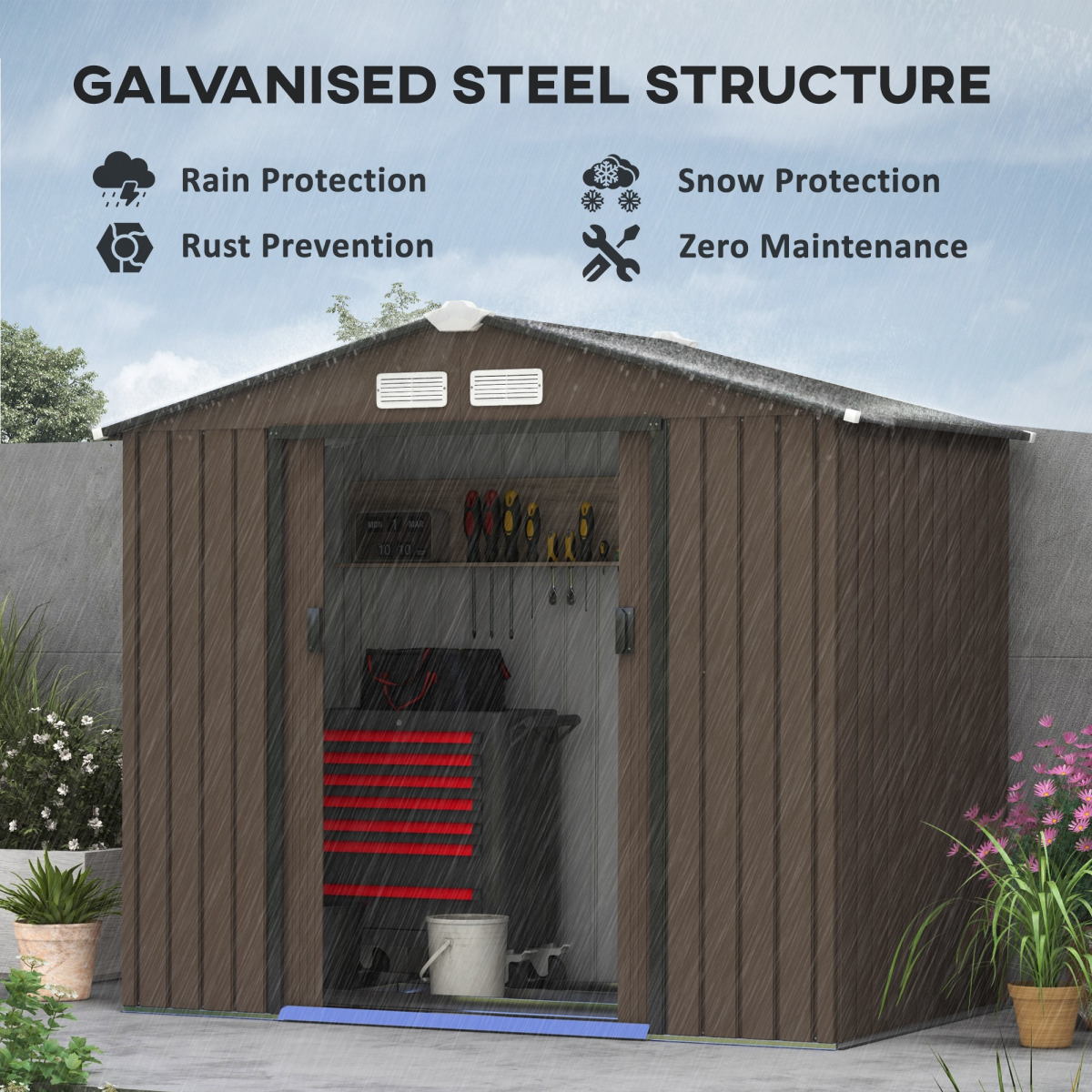 cortex-london-windsor-brown-galvanised-steel-lockable-garden-shed
