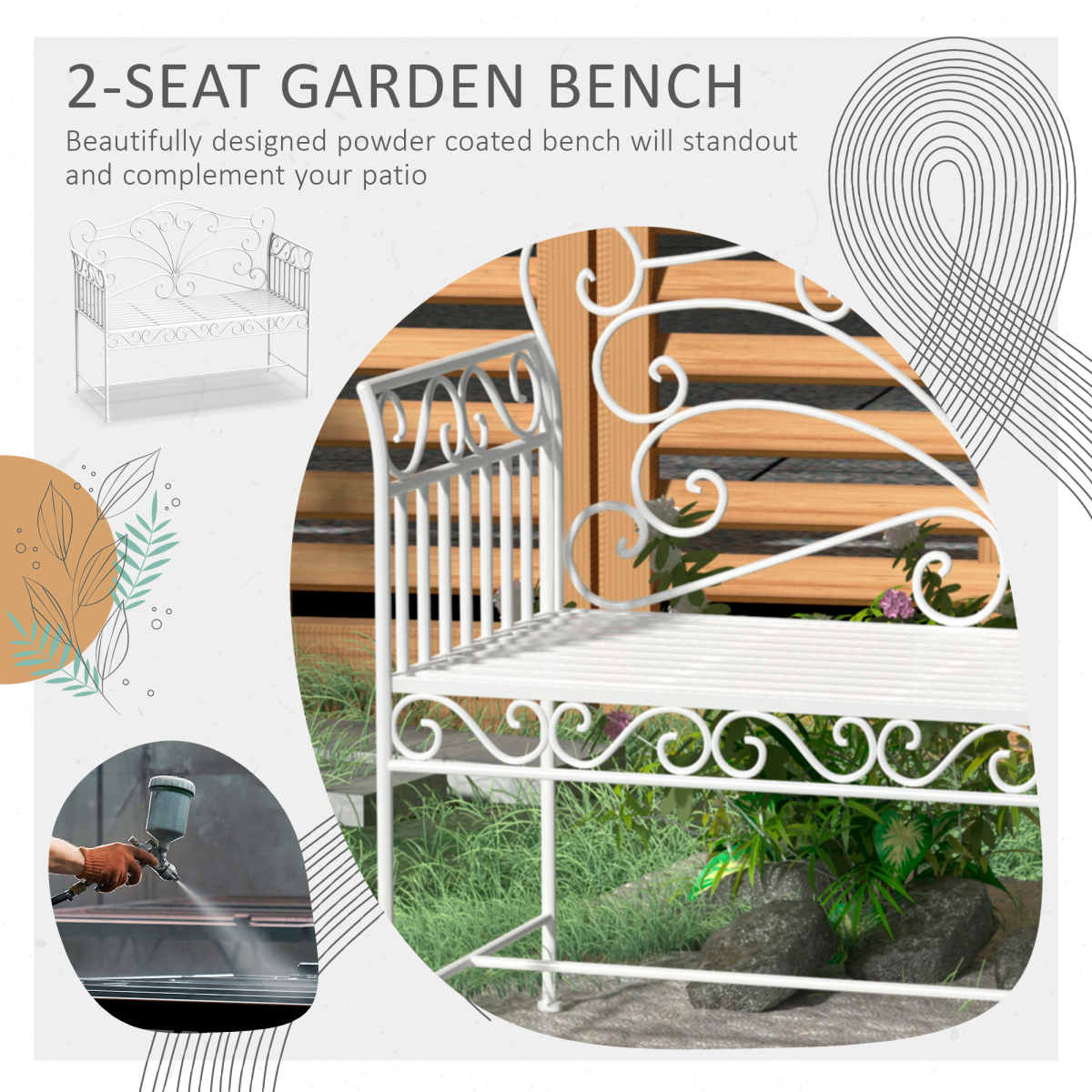 cortex-london-york-white-metal-two-seater-garden-bench-with-backrest