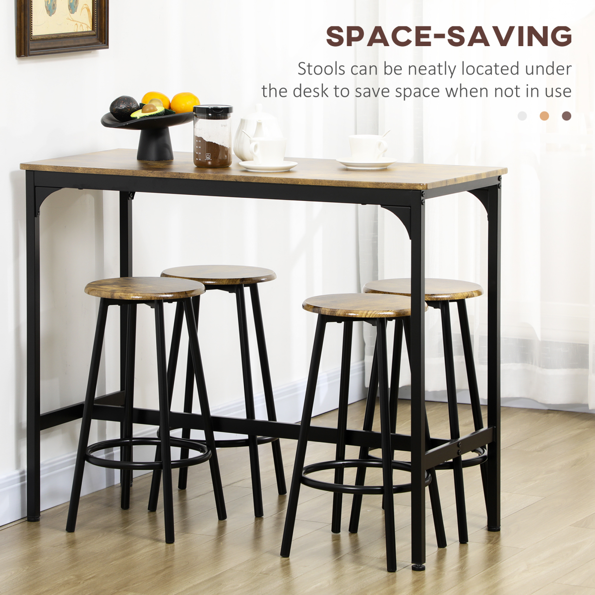 cortex-london-york-rustic-brown-black-mdf-metal-pub-table-and-four-stools
