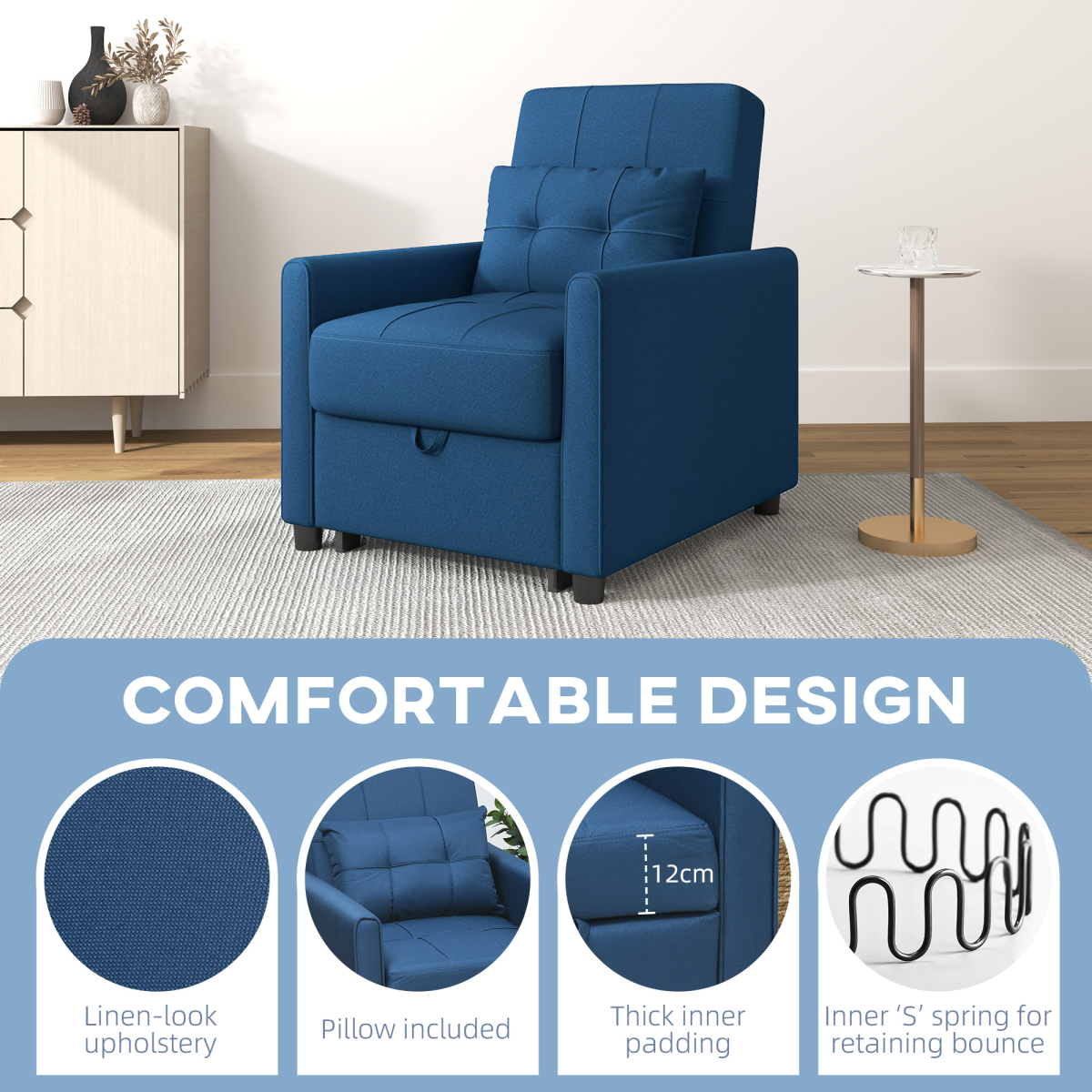 cortex-london-windsor-blue-pull-out-chair-bed-with-pillow-and-side-pockets