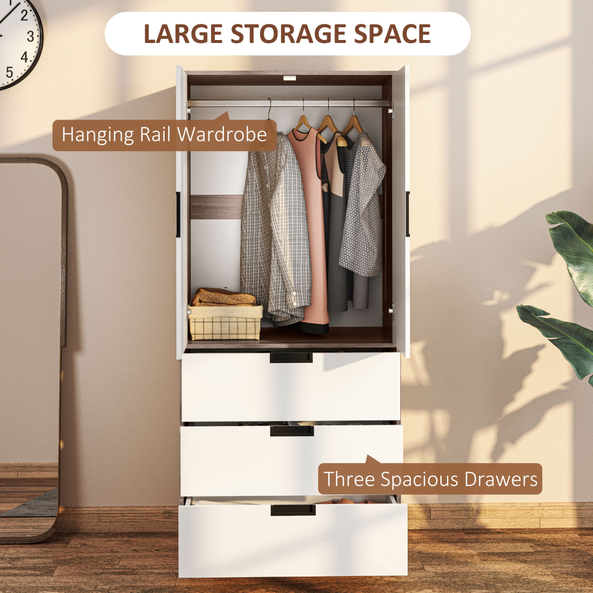 cortex-london-windsor-brown-two-door-wardrobe-three-drawers-hanging-rail