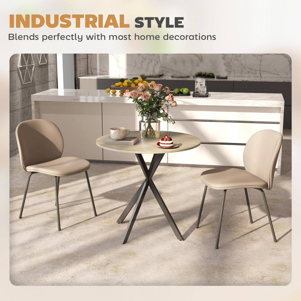HOMCOM 80cm Round Dining Table, Industrial Kitchen Table with Steel Legs