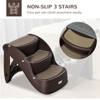 Portable Dog Steps Non-slip Pet Stairs 3-Step Design for High Beds Sofas, Brown
