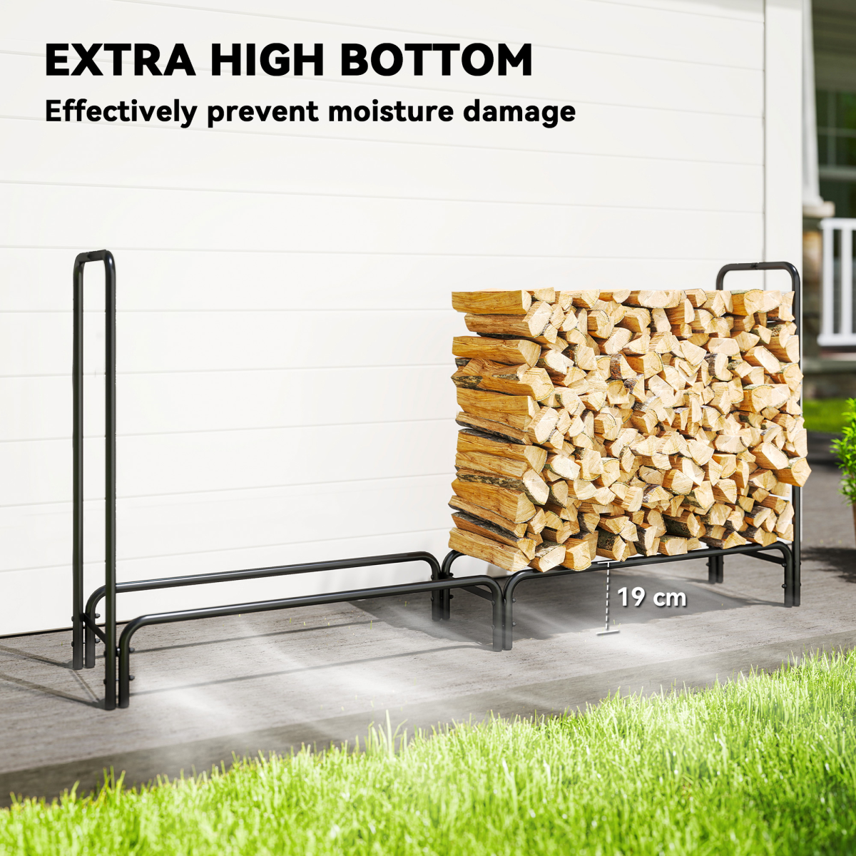 Robin Metal Firewood Rack, Log Holder, 200 x 36 x 99 cm, Dark Green