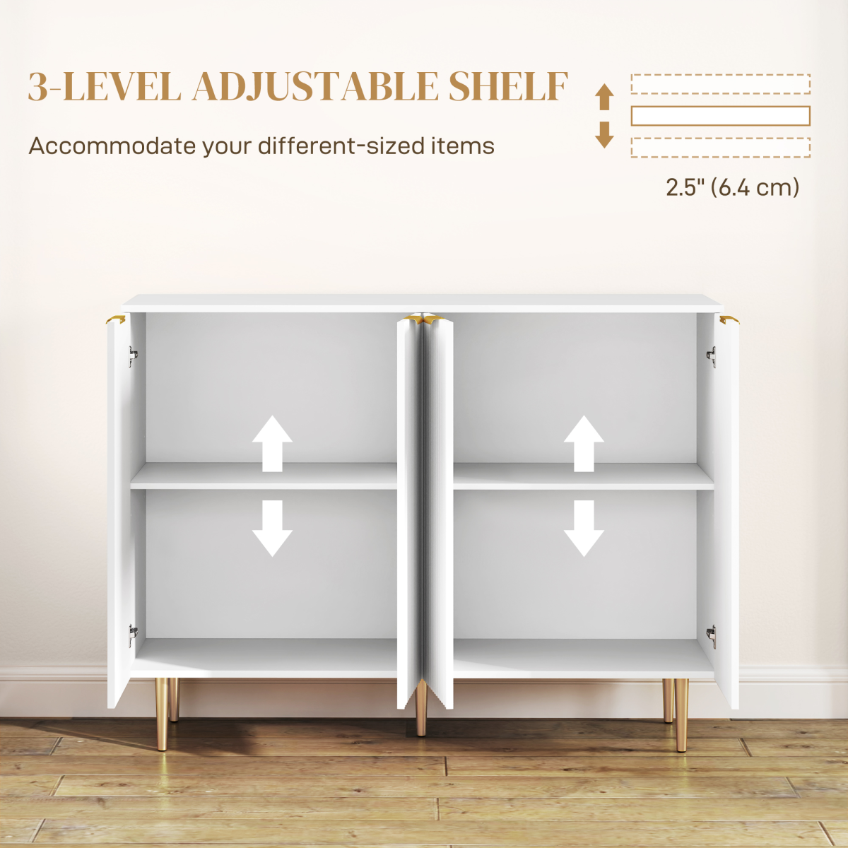 HOMCOM Sideboard Buffet Cabinet with Adjustable Shelves, White