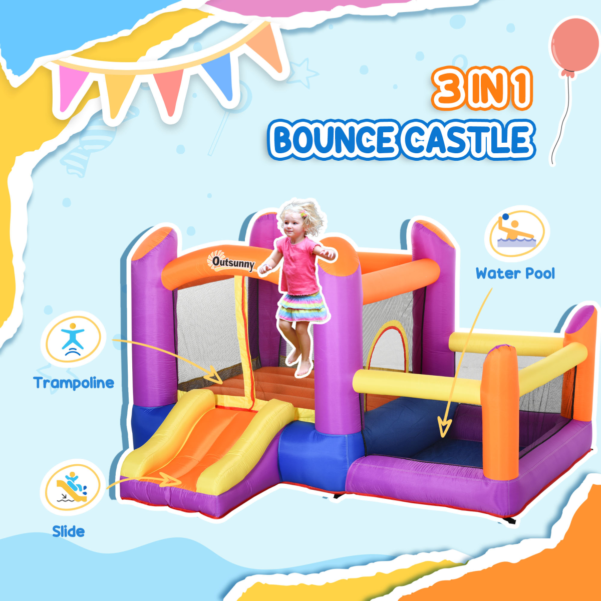 cortex-london-windsor-outsunny-bouncy-castle-slide-pool-blower-multicolour
