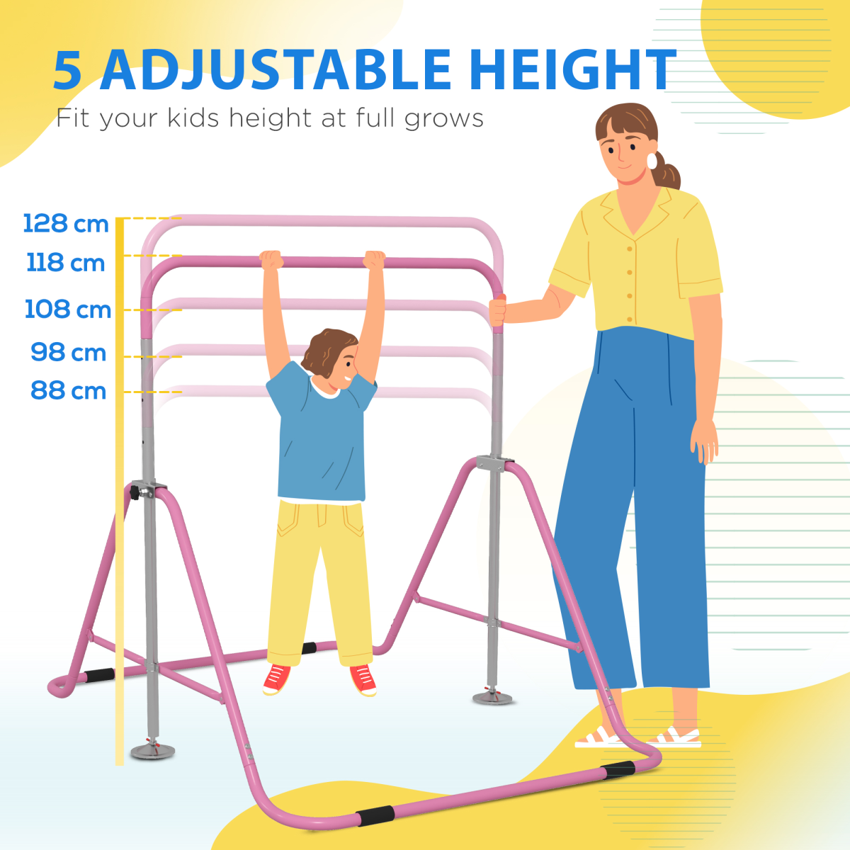 cortex-london-windsor-pink-kids-adjustable-gymnastic-bar-steel-foldable