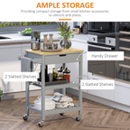 Kitchen Trolley Utility Cart on Wheels with Rubberwood Worktop Towel Rack