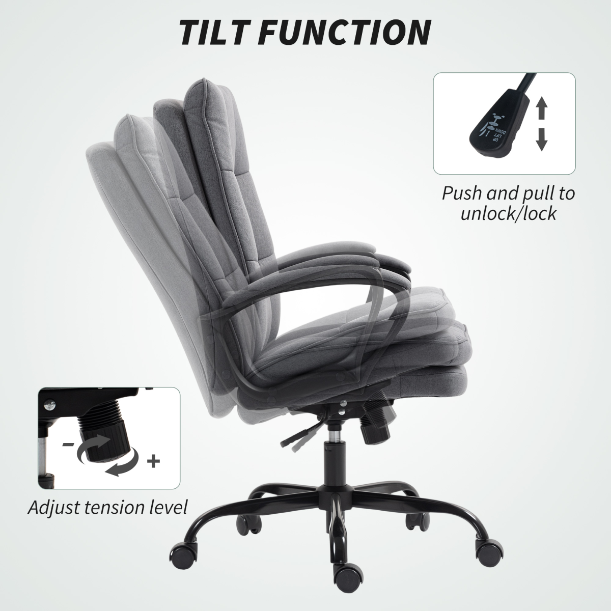 HOMCOM Fabric Office Chair, Computer Desk Chair for Home, Charcoal Grey
