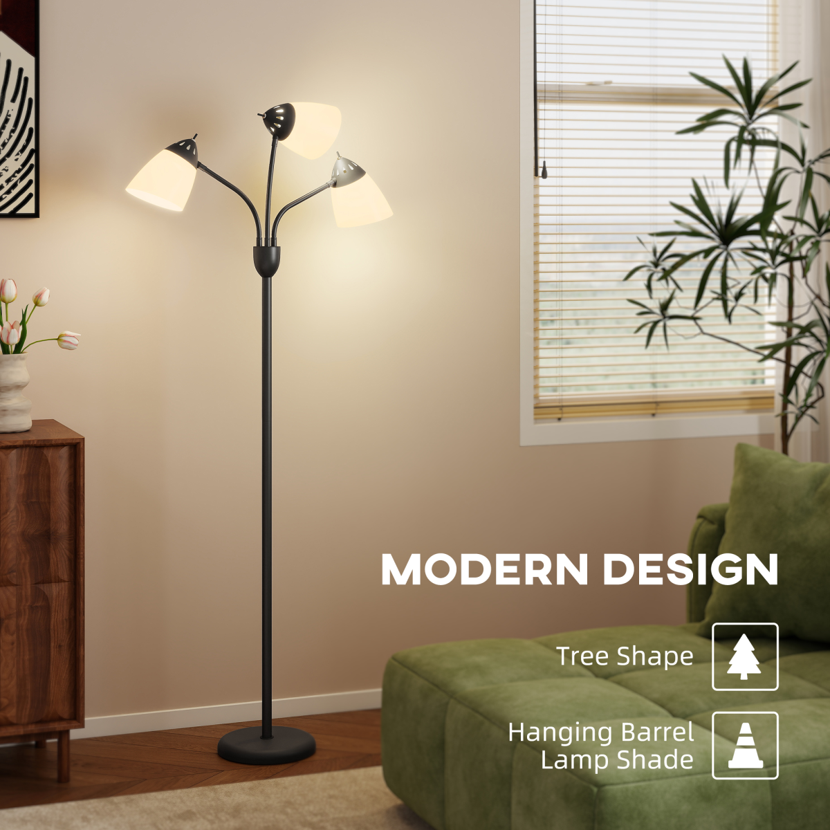 HOMCOM Arc Tree Floor Lamp with 3000K/4500K/6500K Colour Temperatures Black