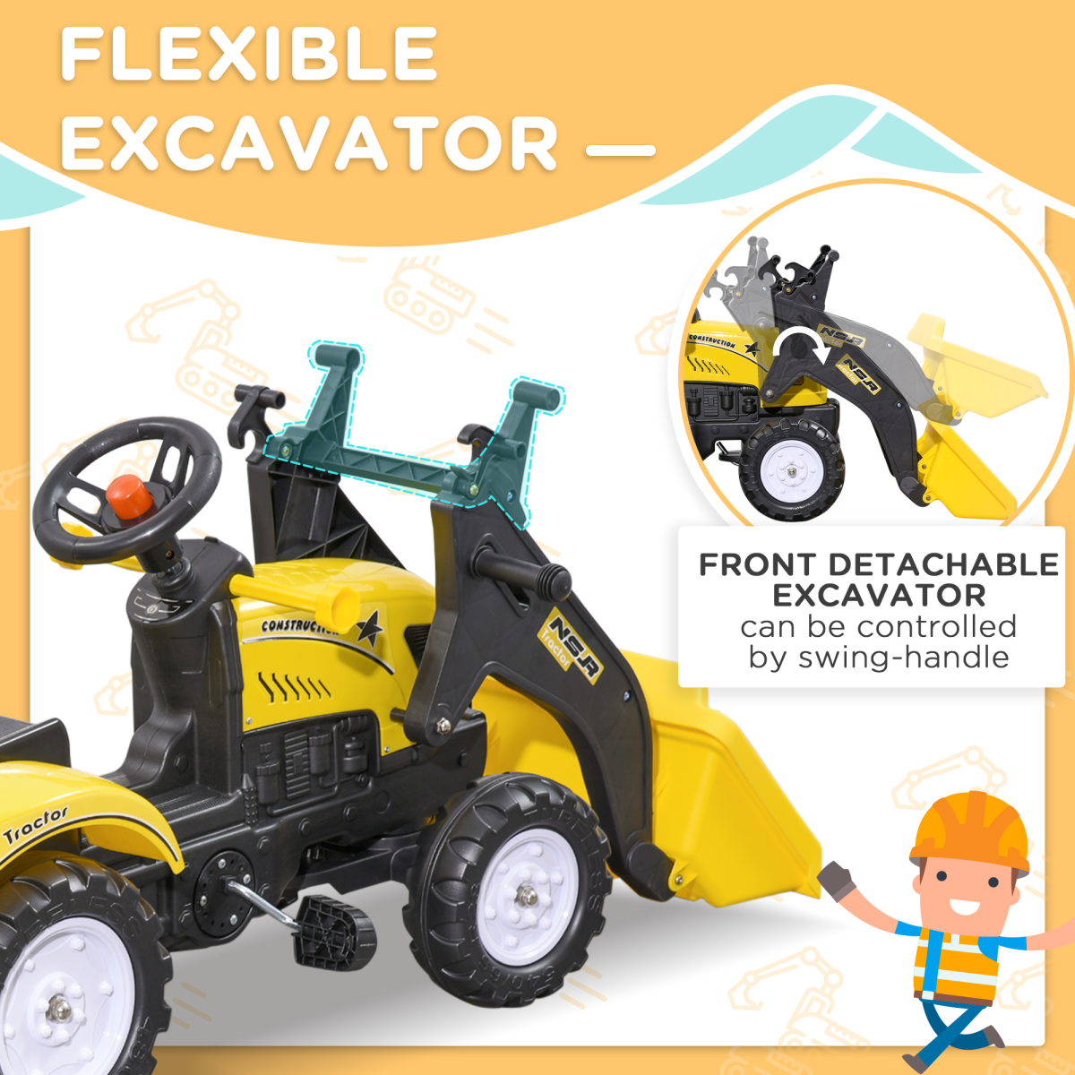cortex-london-windsor-pedal-go-kart-excavator-trailer-yellow