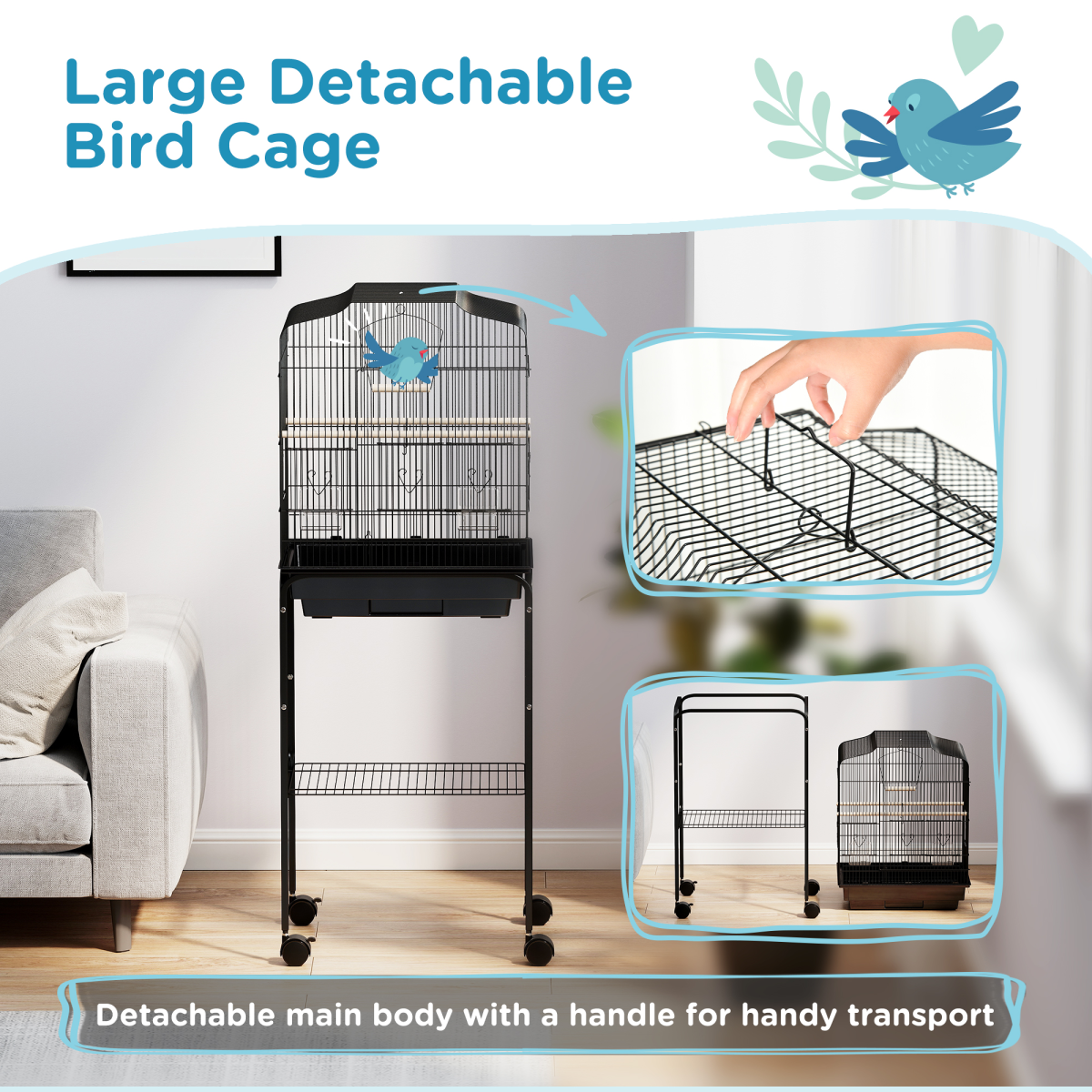 cortex-london-windsor-black-bird-cage-with-stand-for-budgies-finches