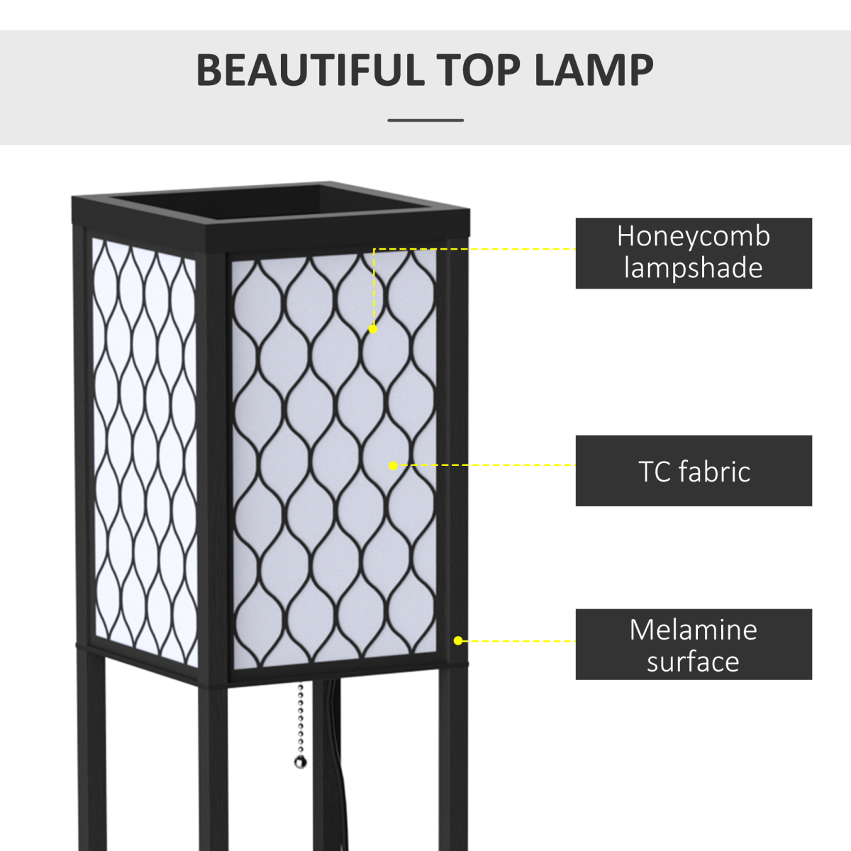 Shelf Floor Lamp W/4-tier Open Shelves Wooden, 26L x 26W x 160Hcm-Black/White