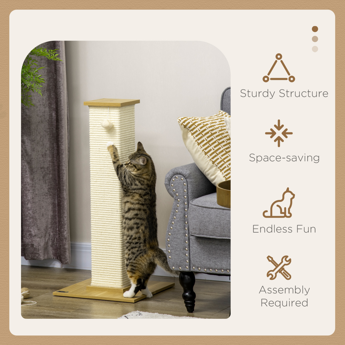 cortex-london-windsor-80cm-sisal-cat-scratching-post-toy-ball-oak-tone-cream-white