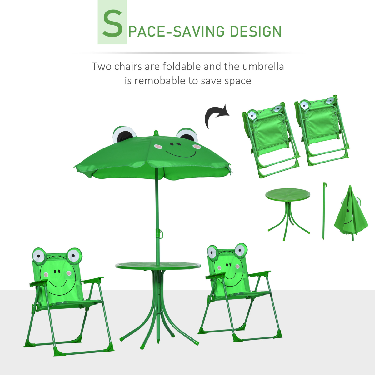 cortex-london-kew-frog-kids-metal-picnic-table-set-green-foldable-umbrella