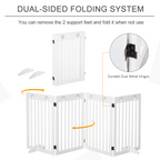 Pet Gate Foldable Freestanding Dog Safety Barrier w/ Support Feet White