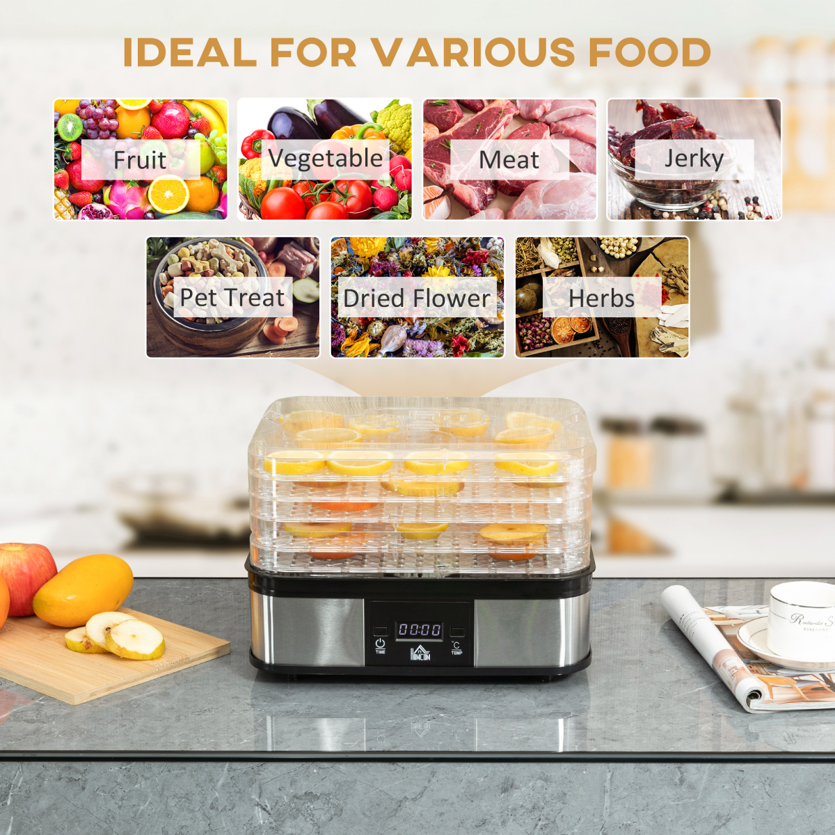 cortex-london-windsor-five-tier-245w-stainless-steel-food-dehydrator-lcd-silver