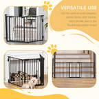Pet Gate 3-Panel Dog Playpen for Indoor Stair Barrier W/ Walk Through Door Black