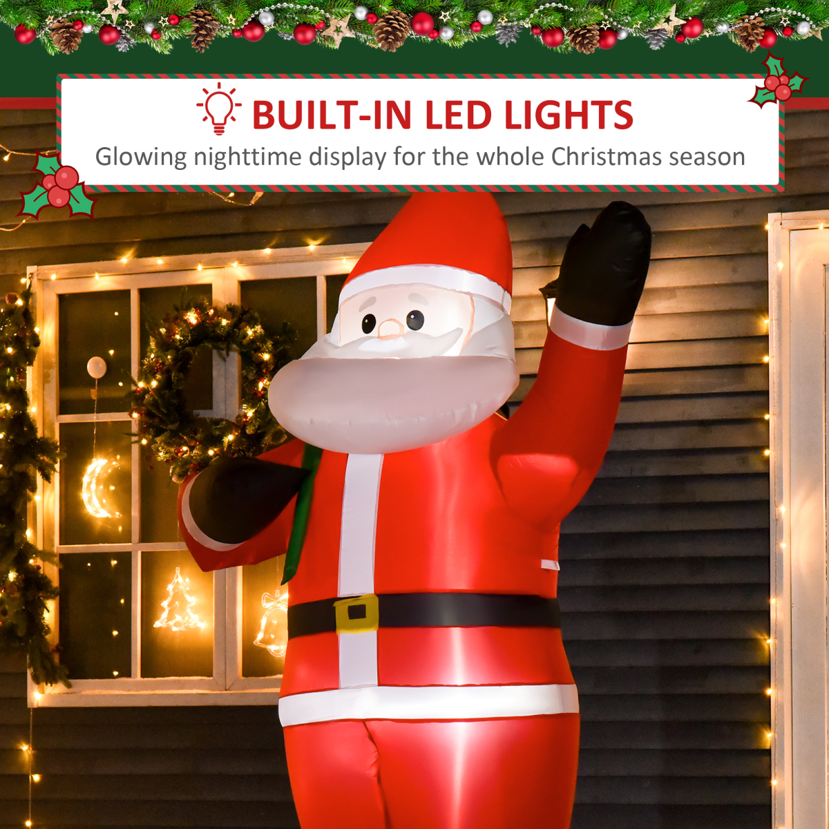 8ft Christmas Inflatable Santa Holiday Deco LED Lights Indoor Outdoor