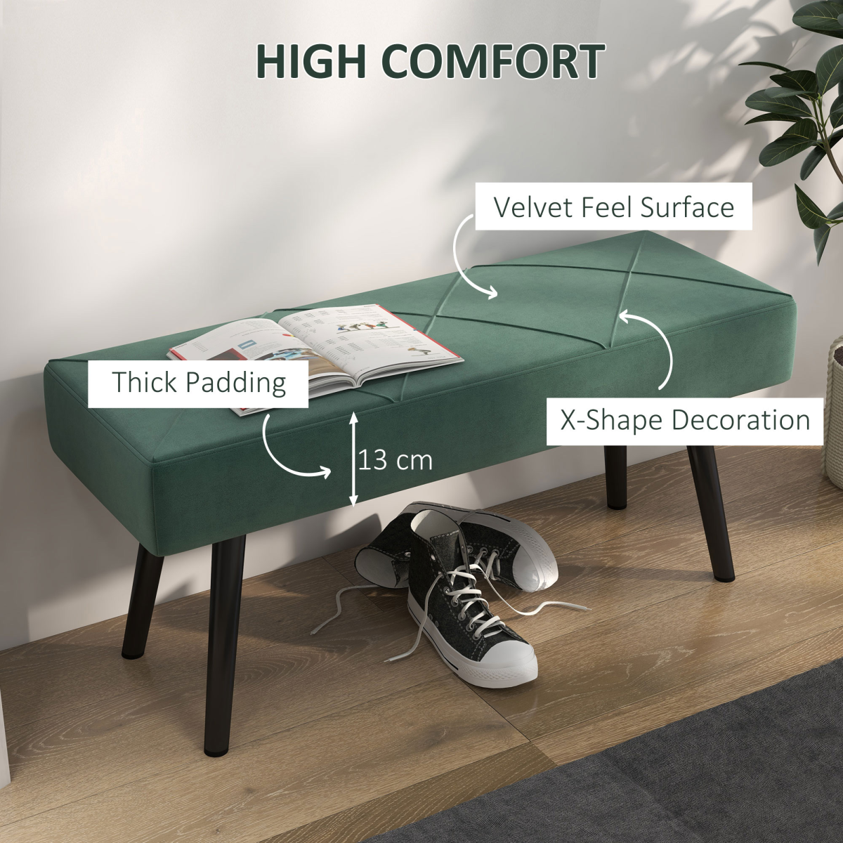 cortex-london-windsor-green-velvet-feel-upholstered-end-of-bed-bench-with-steel-legs