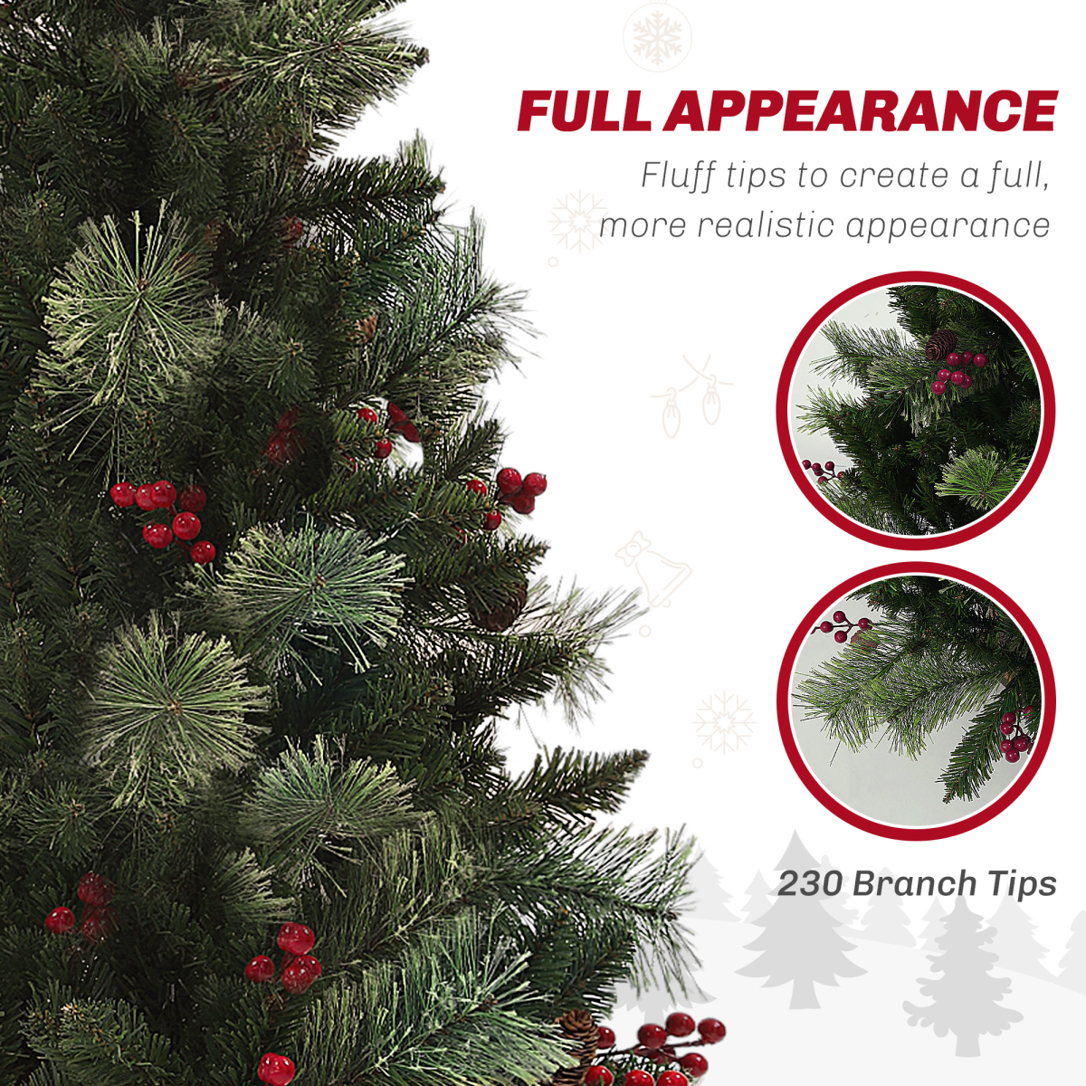 HOMCOM 1.2m Prelit Christmas Tree with 100 Warm White LED Lights and 8 Modes