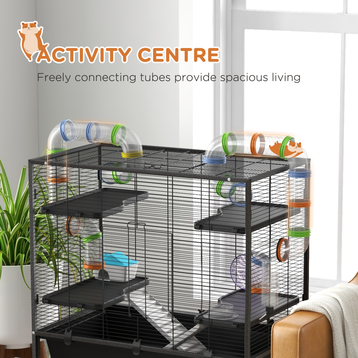 cortex-london-york-large-hamster-rat-cage-multicoloured-tubes-wheels-storage-shelf