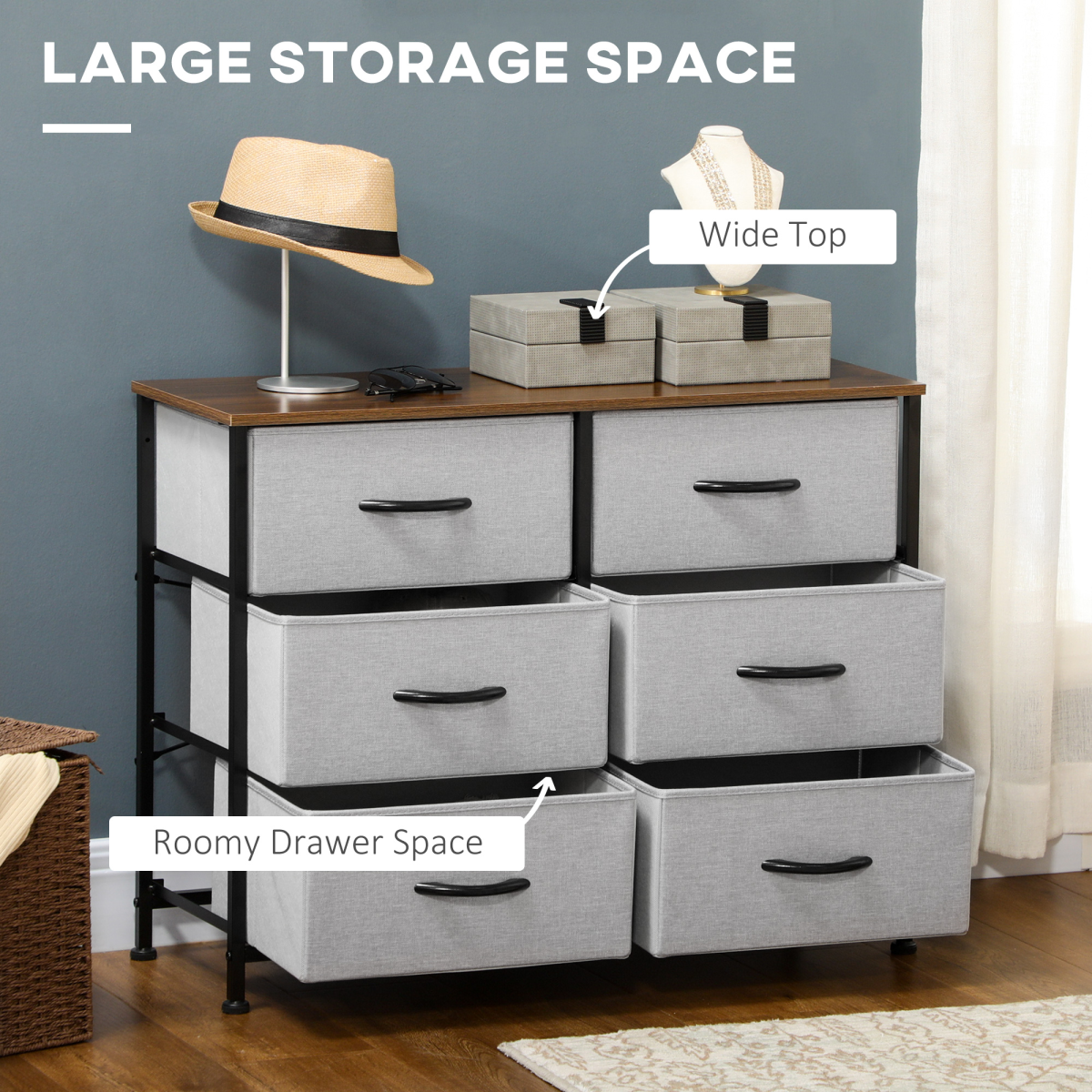 cortex-london-windsor-six-drawer-grey-fabric-chest-wood-effect-top