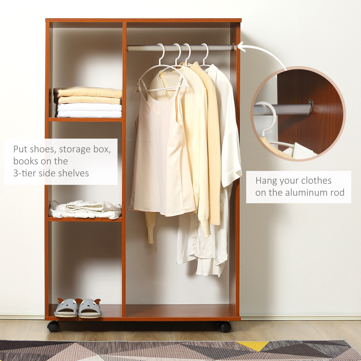 cortex-london-york-walnut-open-wardrobe-hanging-rail-cubbies-wheels