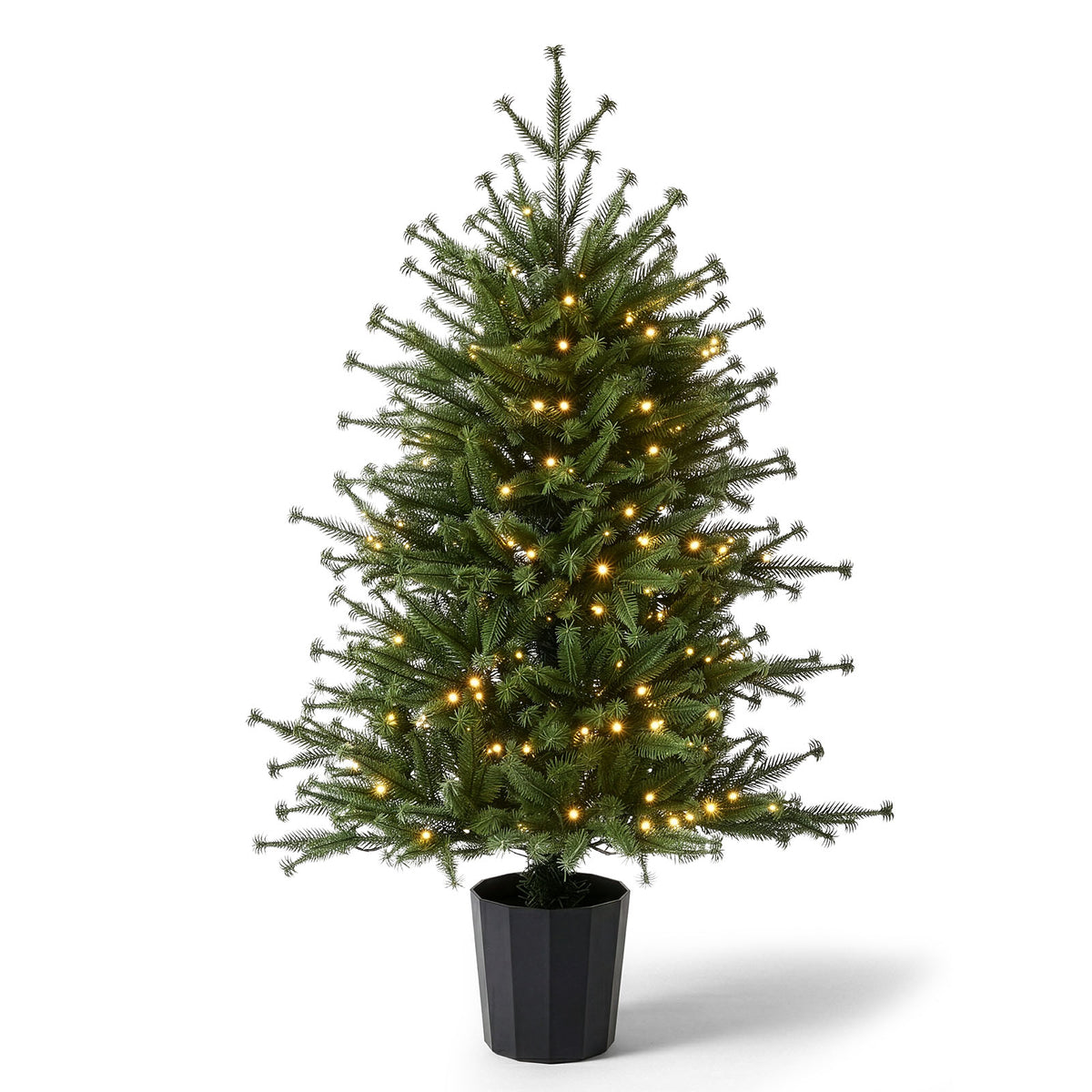 3FT Pre-Lit Artificial Christmas Tree, Green PE Mini Xmas Tree with 80 Warm White LED Lights (8 Modes), 100 Branch Tips, Black Round Pot Base, Battery Operated