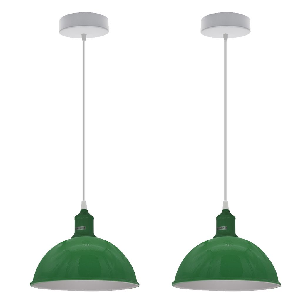 2Pack Dome Shaped Geen Loft Style Sturdy Metal Lamp Shade Pendant Lights 21cm Bottom Spray Painted Finish Inner White