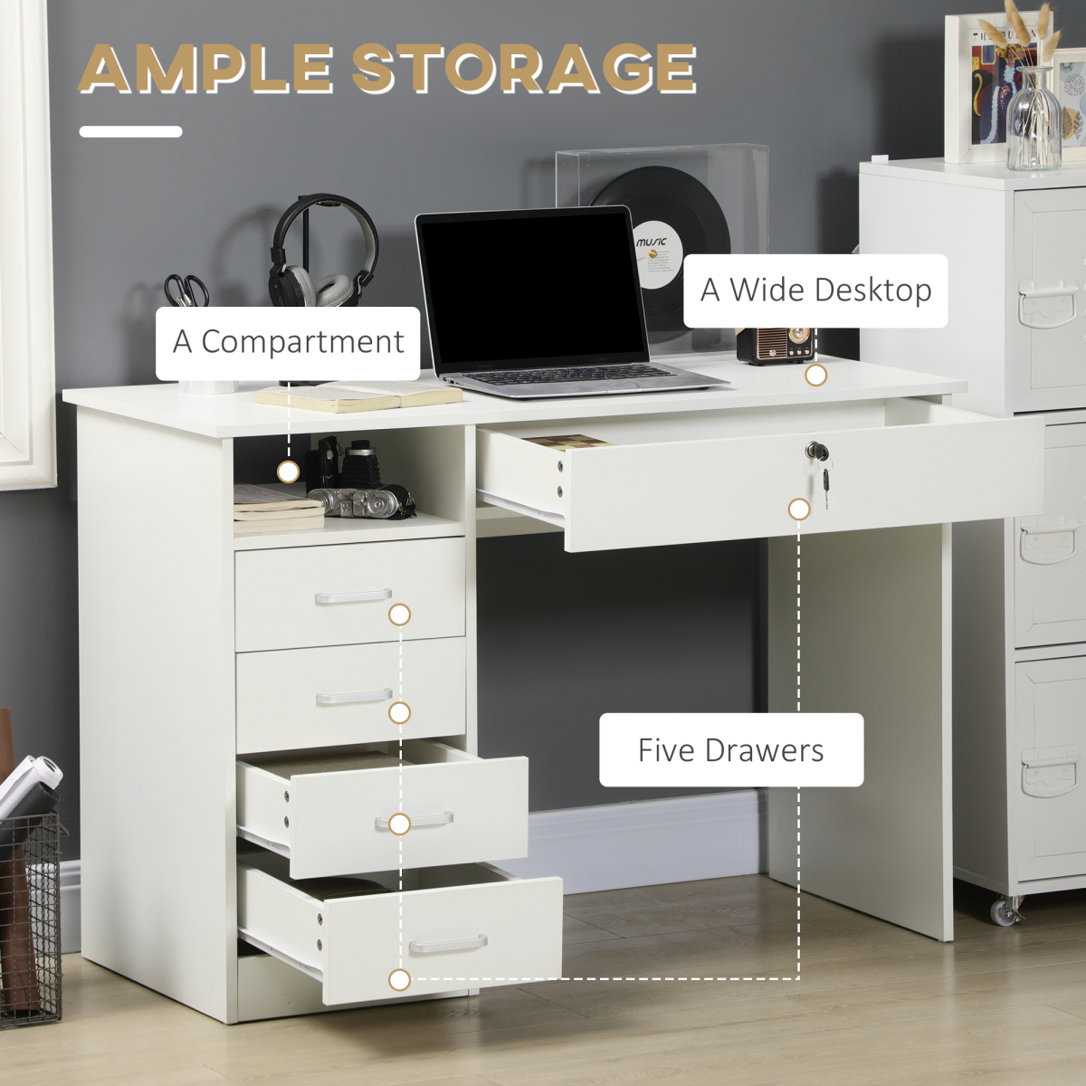 cortex-london-windsor-five-drawer-white-computer-desk-locking-drawer