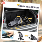 Pet Stroller No-Zip Foldable Travel Carriage with Brake Basket Adjustable Canopy